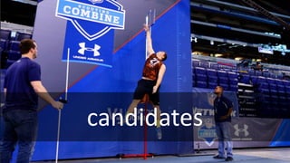 The problem is that everyone looks good on paper… There’s no
Marketing Combine to put a social media manager through.
candidates
 