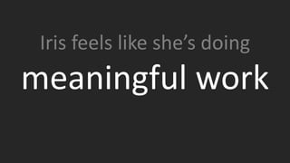 Iris feels like she’s doing
meaningful work
Helping PrecisionLender grow, helping our customers become
better bankers, make smarter loans and help grow the
businesses in their communities.
 