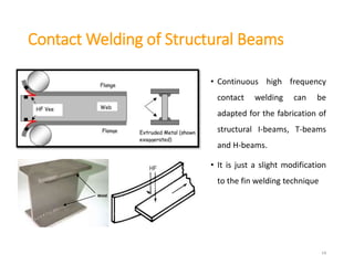 Contact Welding of Structural Beams
• Continuous high frequency
contact welding can be
adapted for the fabrication of
structural I-beams, T-beams
and H-beams.
• It is just a slight modification
to the fin welding technique
14
Weld
 