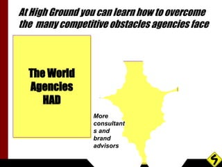At High Ground you can learn how to overcome 
the many competitive obstacles agencies face 
The World 
Agencies 
HAD 
More...