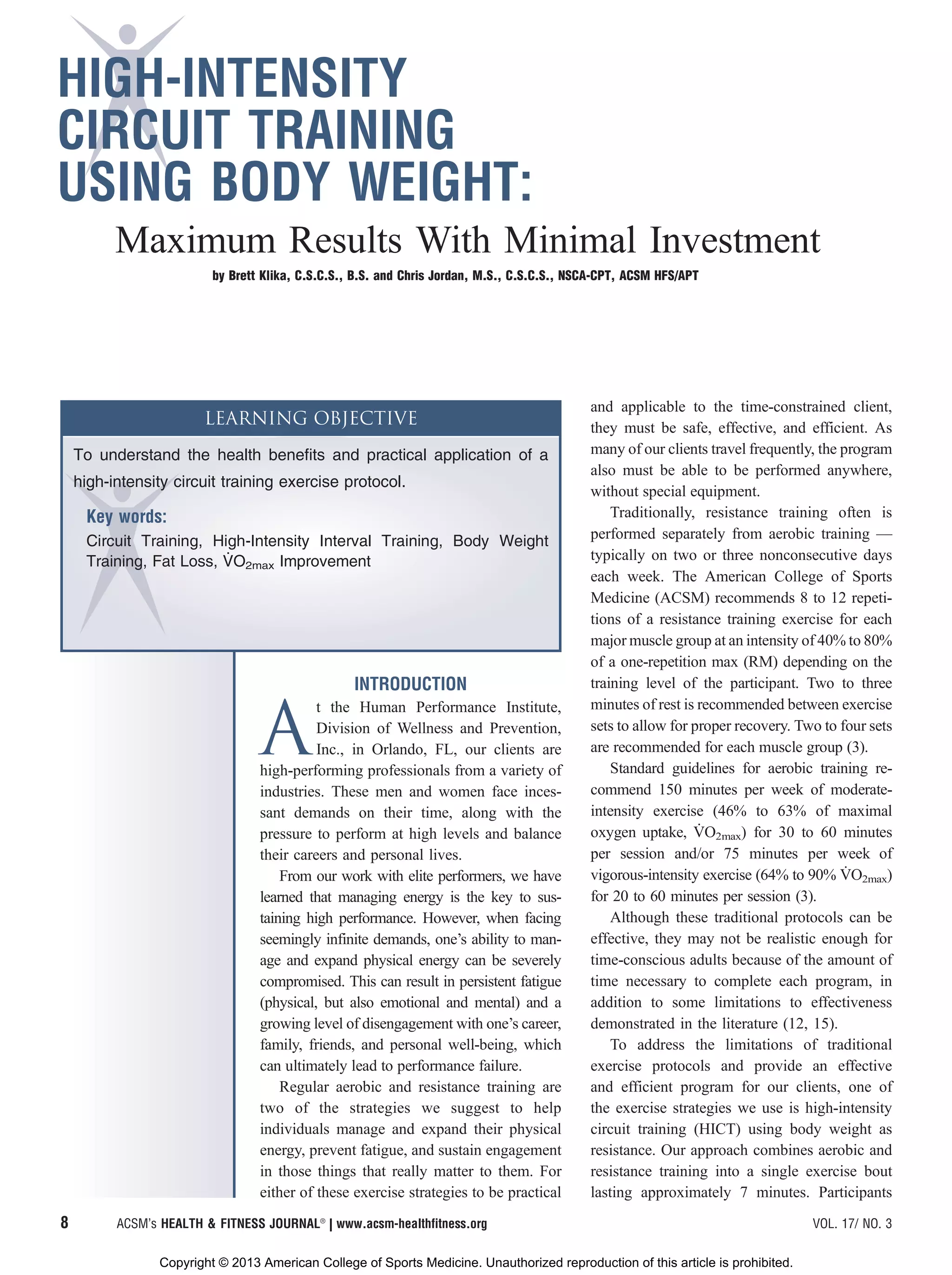 HIGH-INTENSITY CIRCUIT TRAINING USING BODY WEIGHT | PDF