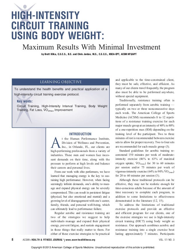 High Intensity Circuit Training Using Body Weight High Intensity Circuit Training Using Body Weight