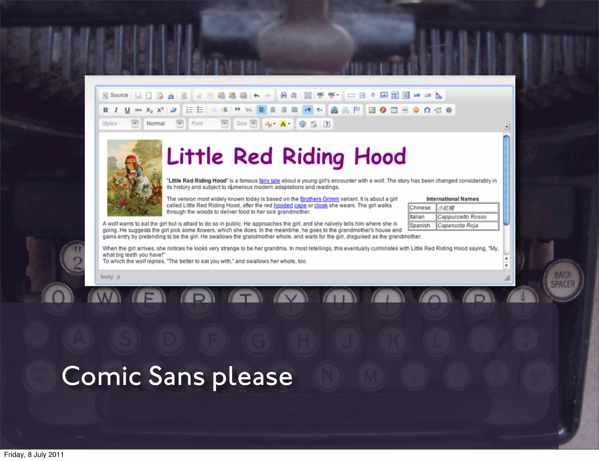 Comic Sans please

Friday, 8 July 2011
 