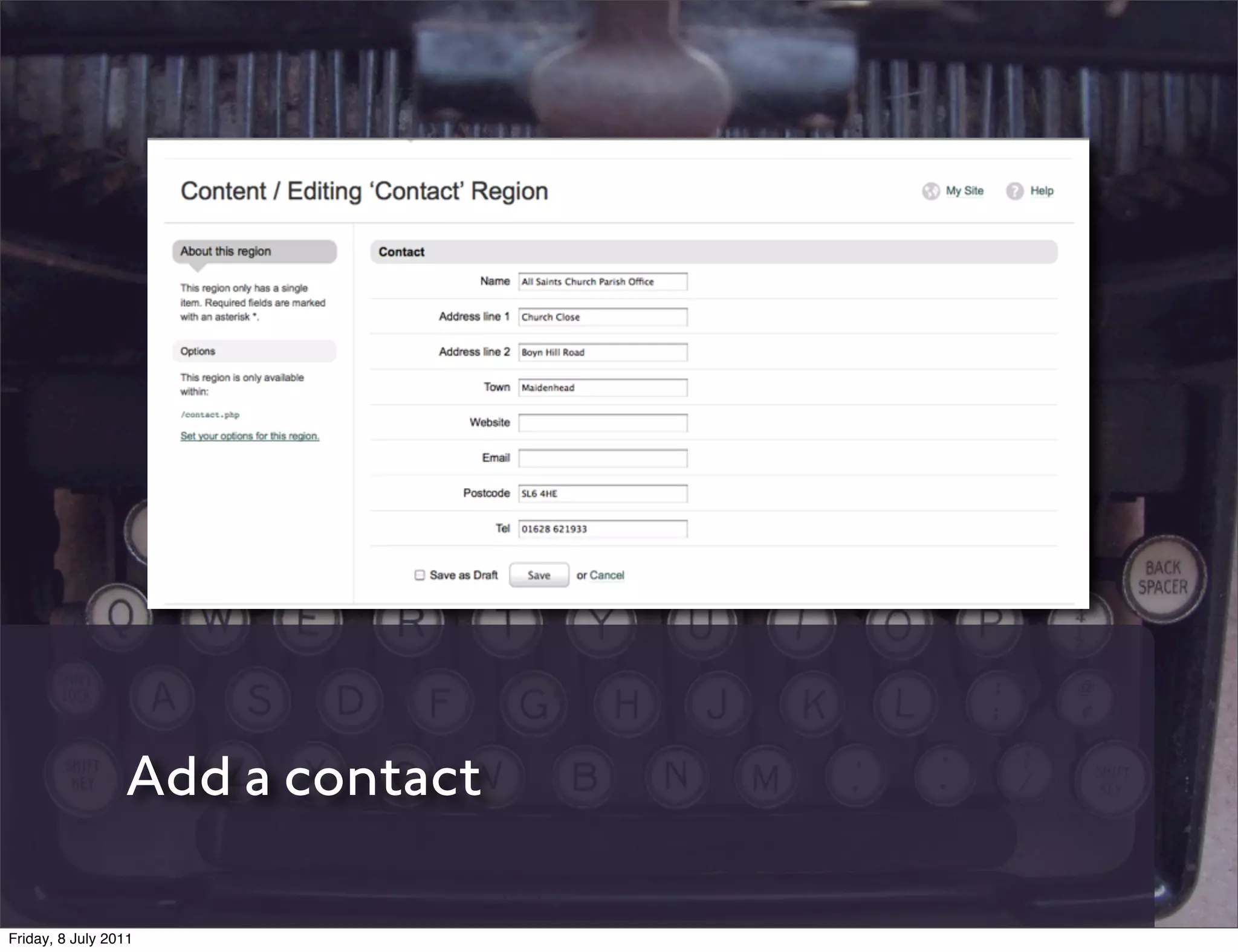 Add a contact

Friday, 8 July 2011
 