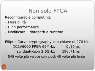 Non solo FPGA
 Reconfigurable computing:
 - Flessibilità
 - High performance
 - Modificare il datapath a runtime


 Ellipt...