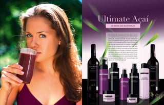Ultimate Açaí
           Die beeRe Des RegeNWaLDs




       Die kirschgroße, dunkelbraune acai-beere wächst
       im nördlichen amazonasgebiet als Frucht der Kohl-
       palme (lat. euterpe oleracea). Für die Ureinwohner
       ist sie ein beliebtes Nahrungsmittel. aufgrund ihrer
       vitamin- und mineralienreichen zusammensetzung
       gilt acai als Fitnessfrucht und kultiges Lifestylege-
       tränk. in der pflegenden Kosmetik kann acai-bee-
       ren-extrakt, mit seinen antioxidativen eigenschaften
       ein schlüsselwirkstoff gegen vorzeitiges Hautaltern
       darstellen. Das aus acai-beeren gewonnene öl ent-
       hält anthocyanine sowie Polyphenole und ist für sei-
       ne feuchtigkeitsspendenden, besänftigenden eigen-
       schaften bekannt. Deshalb wird acai auch gerne die
       „beere der schönheit“ genannt.




20                                                             21
 
