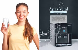 Apas Vital
             WasseR iN ReiNeR FoRM




      Wasser ist nicht gleich Wasser. - Design trifft technik
      in der trinkwasseraufbereitung. Das ist die Maxime
      des apas vital trinkwasseraufbereiters: charakteri-
      stische Linienführung kombiniert mit der effektivität
      einer leistungsstarken Filterkombination (aktivkohle,
      sediment, Umkehr-osmose. Das Wasser ist bereit
      zum genuss.




80                                                              81
 