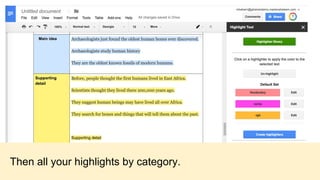 Then all your highlights by category.
 