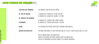 FICHA TÉCNICA DO LANÇAMENTO
TIPOLOGIA DAS UNIDADES:
ED. PÃO DE AÇÚCAR:
ED. MIRANTE DO PASMADO:
ELEVADORES:
VAGAS:
NOSSOS ESPECIALISTAS:
180 UNIDADES, SENDO 90 EM CADA EDIFÍCIO.
70 UNIDADES DE 2 QUARTOS DE 72,97M² A 85,32M²
20 UNIDADES DE 3 QUARTOS DE 100,00M² E 102,34M²
50 UNIDADES DE 2 QUARTOS COM 72,69M² A 80,85M²
40 UNIDADES DE 3 QUARTOS COM 96,23M² A 102,83M²
04 ELEVADORES POR EDIFÍCIO, SENDO DOIS ELEVADORES PARA CADA ALA.
240 VAGAS PARA CARROS: 01 VAGA PARA CADA UNID. DE 2 QTOS E 2 VAGAS PARA AS UNID. DE 3 QTOS.
PROJETO ARQUITETÔNICO: CITÉ ARQUITETURA
PROJETO DE INTERIORES DAS ÁREAS COMUNS: ANDRÉ PIVA ARQUITETURA
PROJETO DE PAISAGISMOS DAS ÁREAS COMUNS: SÁ & ALMEIDA PAISAGISMO
MATERIALEXCLUSIVODETREINAMENTODOCORRETOR.
 