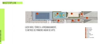 LAZER NÍVEL TÉRREO A, APROXIMADAMENTE,
13 METROS DO PRIMEIRO ANDAR DE APTO.
MASTERPLAN
MATERIALEXCLUSIVODETREINAMENTODOCORRETOR.
 