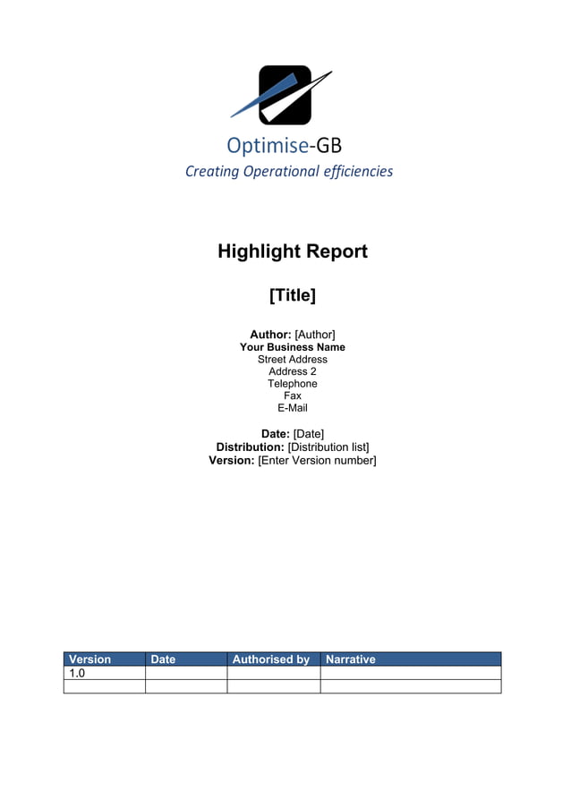 Highlight Report - Project Management template | PDF