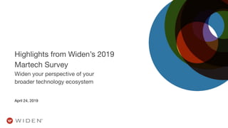 Highlights from Widen’s 2019
Martech Survey
Widen your perspective of your
broader technology ecosystem
April 24, 2019
 