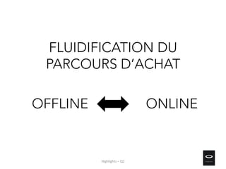 FLUIDIFICATION DU
PARCOURS D’ACHAT
OFFLINE ONLINE
Highlights – Q2
 