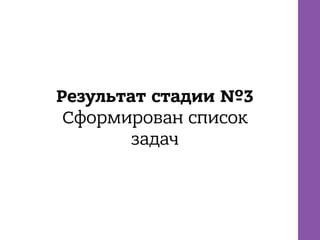 Результат стадии №3
Сформирован список
задач
 