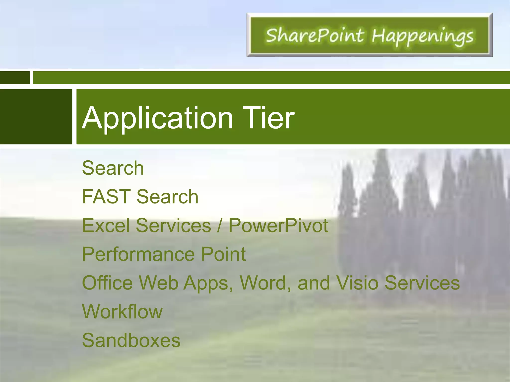 2007 vs 20102007: Index server wasn’t scalable2010: TONS MORE SERVICES!Know what services you enable, and why because there can be huge performance implications.EXPECT TO BUY MORE HARDWARE (or dedicate more virtual servers and virtual resources)Some throw out 2x, but you can do better than thumb in the air hereSharePoint FREEWAREwww.PhilWicklund.com SharePoint CONSULTINGwww.RBAconsulting.com