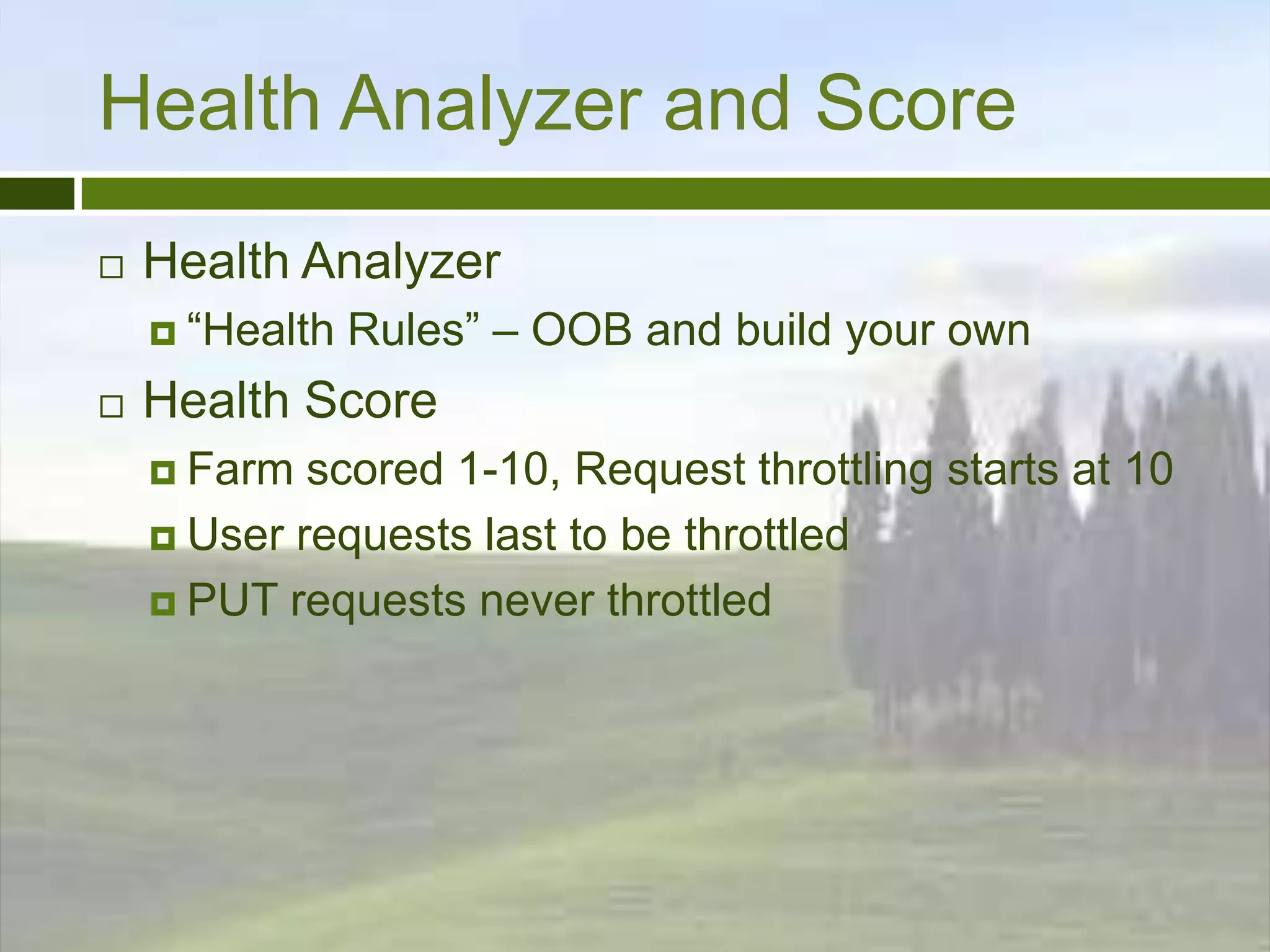 VirtualizationYes: WFEs & App serversNo (although fully supported): Excel Services (PP), SQLHost can be single point of failureDon’t over subscribe hosts NUMA boundariesSharePoint FREEWAREwww.PhilWicklund.com SharePoint CONSULTINGwww.RBAconsulting.com