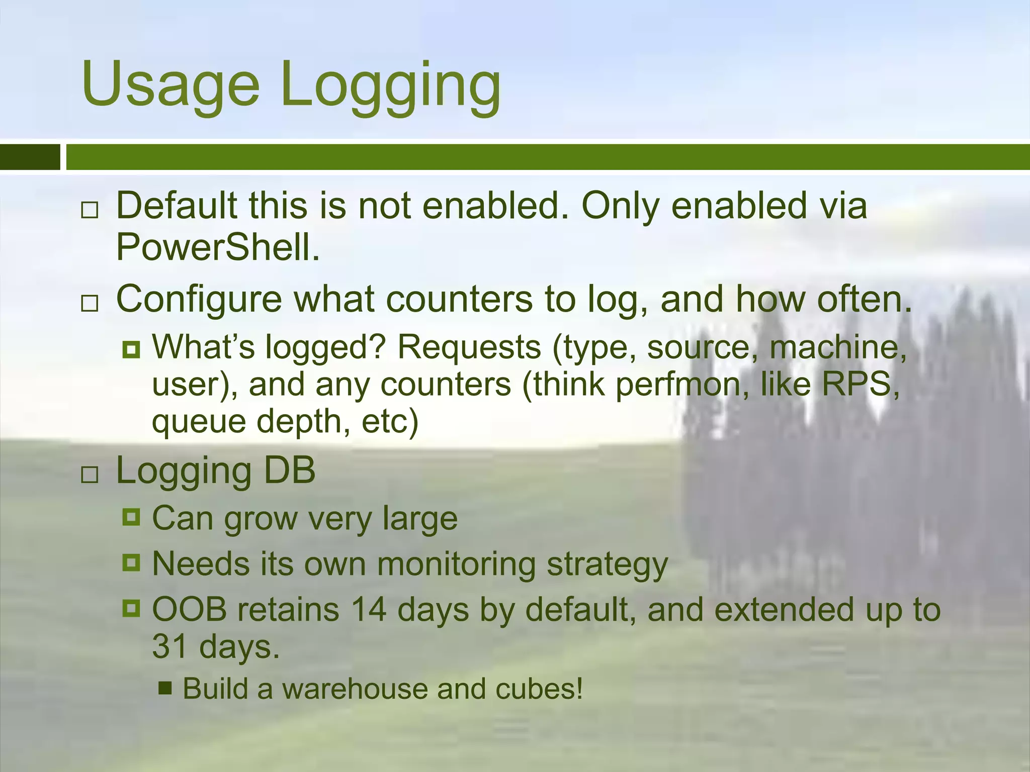 Health and Monitoring