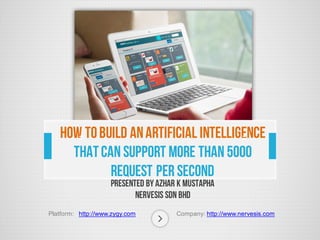 PRESENTED BY AZHAR K MUSTAPHA
NERVESIS SDN BHD
HOW TOBUILD ANARTIFICIAL INTELLIGENCE
WEB SYSTEM that cansupport more
than 5000 request per second
Platform: http://www.zygy.com Company: http://www.nervesis.com
 