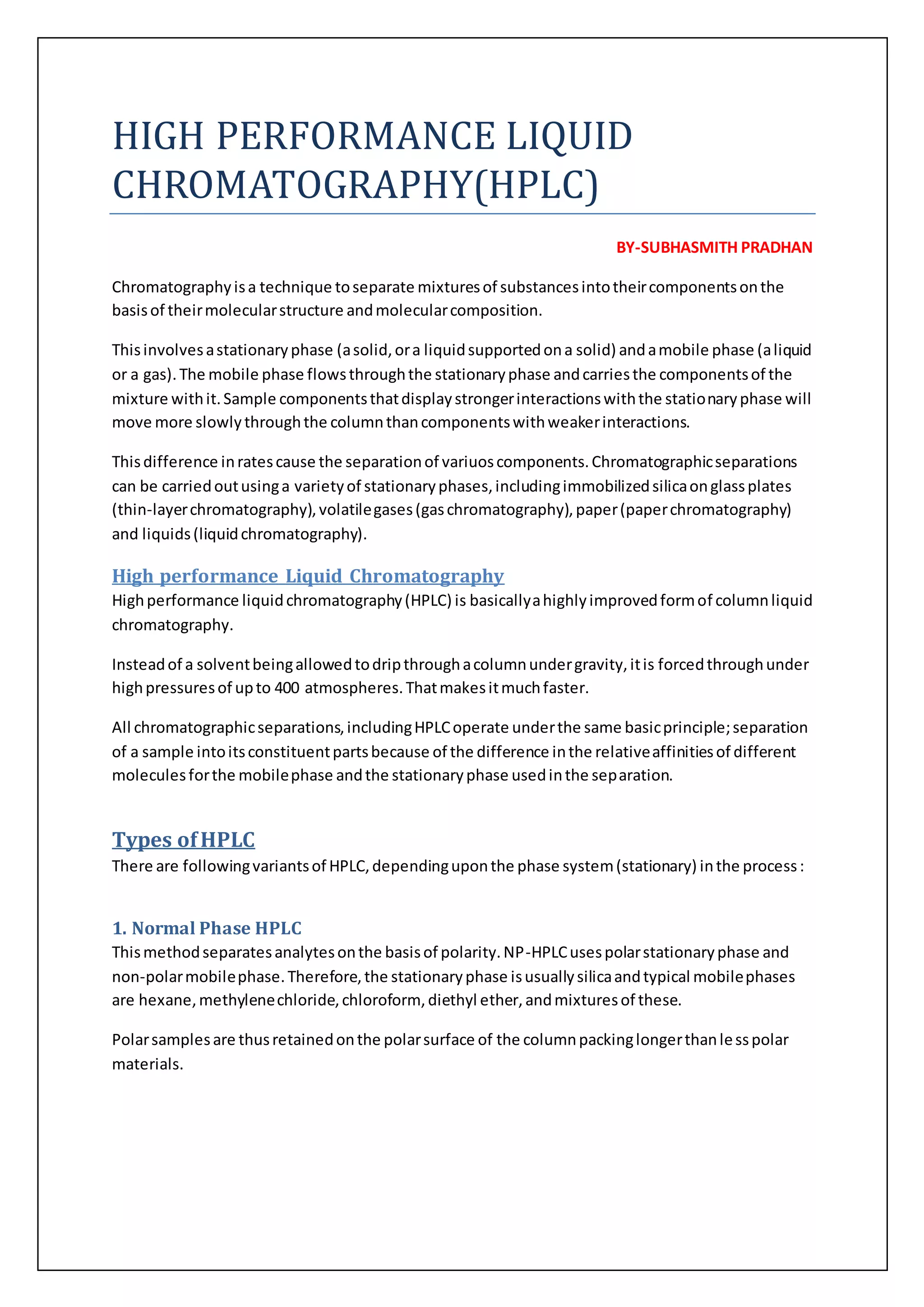 High performance liquid chromatography | DOCX
