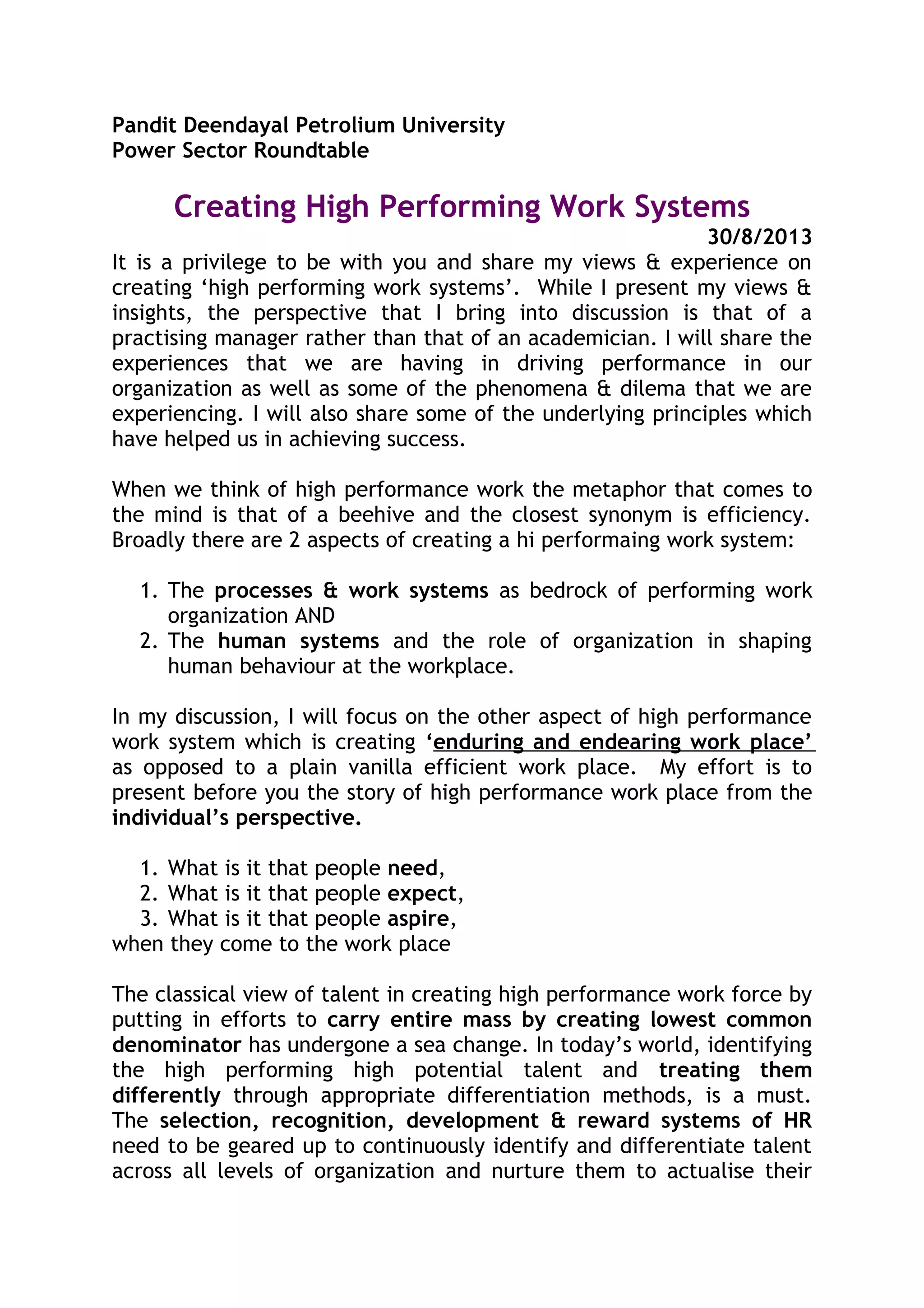 High performance work systems | PDF