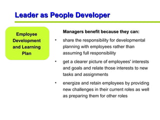 Leader as People Developer Employee Development and Learning Plan <ul><ul><li>Managers benefit because they can: </li></ul...