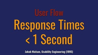 User Flow
Response Times
< 1 Second
Jakob Nielsen, Usability Engineering (1995)
 