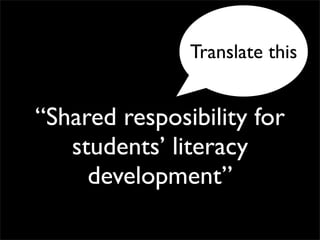 Translate this


“Shared resposibility for
   students’ literacy
     development”
 
