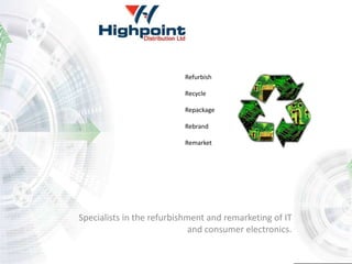 Refurbish    Recycle  Repackage Rebrand Remarket Specialists in the refurbishment and remarketing of IT and consumer electronics. 
