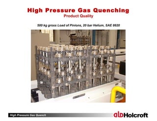 High Pressure Gas Quench
500 kg gross Load of Pinions, 20 bar Helium, SAE 8620
High Pressure Gas Quenching
Product Quality
 