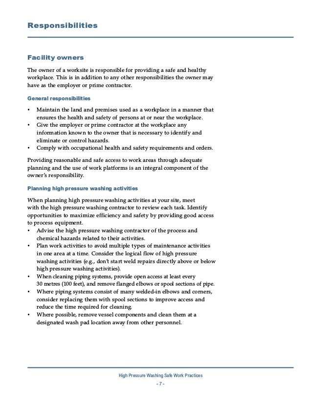 High pressure Washing Safe Work practices