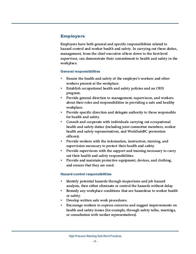 High pressure Washing Safe Work practices