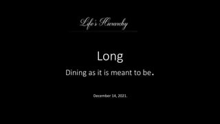 Long
Dining as it is meant to be.
December 14, 2021.
 