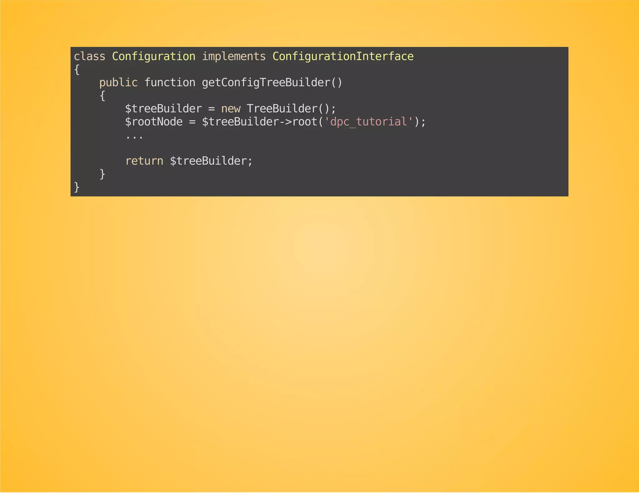 But now we have some
duplication of information
The alias is also mentioned inside the Configuration
class.
 
