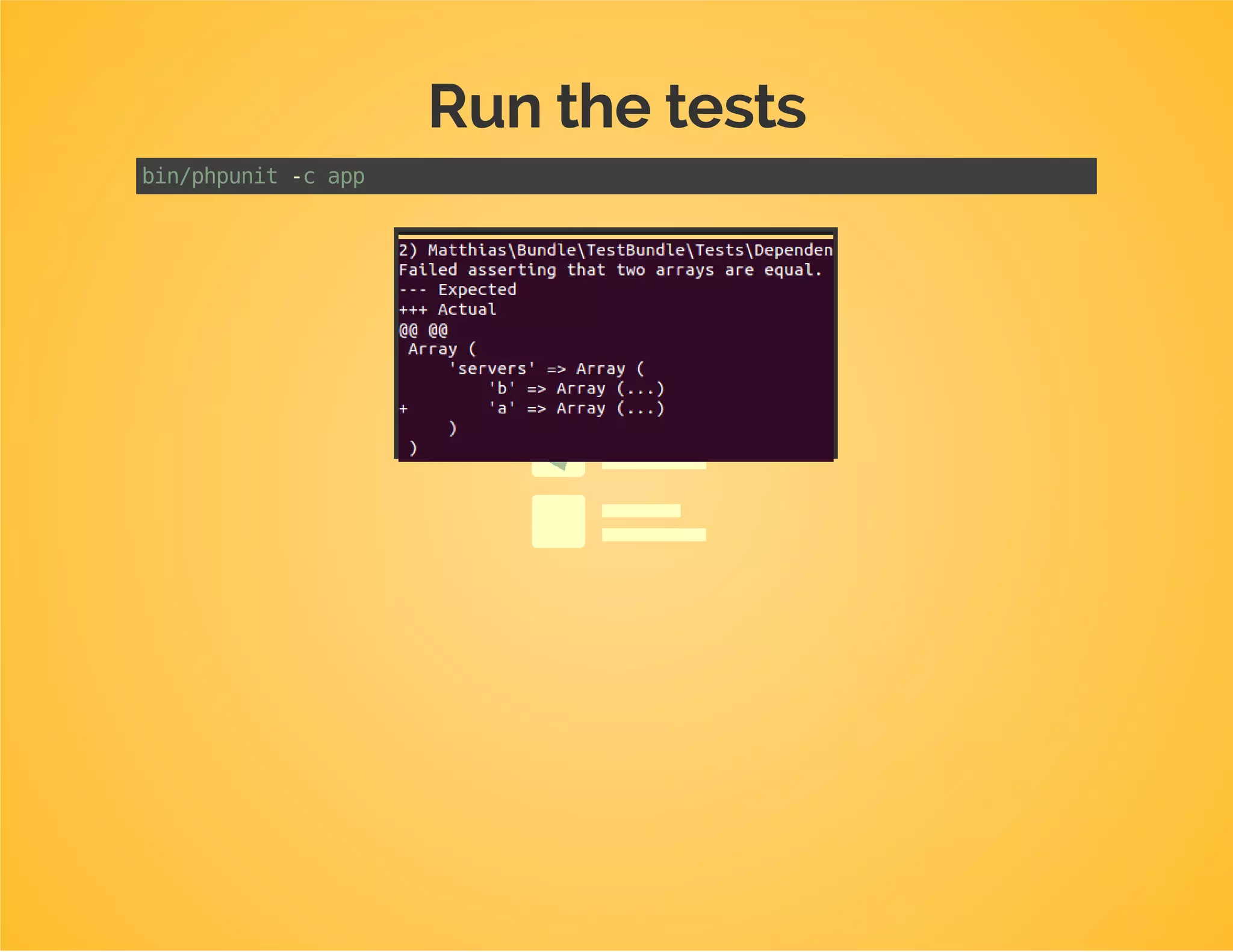 Add some code
$rootNode
->children()
->arrayNode('servers')
->useAttributeAsKey('name')//don'treindexthearray
->prototype('array')//means:repeatable
->children()
->scalarNode('host')->end()
->scalarNode('port')->end()
->end()
->end()
->end()
->end();
 