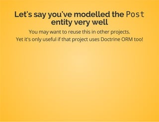 Create an entity
Use app/console doctrine:generate:entity
Specs
The entity shortcut name: DpcTutorialBundle:Post.
Configuration format: annotation
It has a title(string) field.
Run app/console doctrine:schema:createor
update --forceand make sure your entity has a
corresponding table in your database.
 
