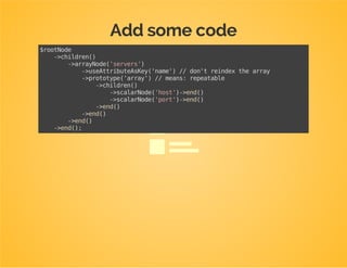 Disable merging
Test first
/**
*@test
*/
publicfunctionserver_configurations_are_not_merged()
{
$this->assertProcessedConfigurationEquals(
array(
array(
'servers'=>array(
'a'=>array('host'=>'host-a','port'=>1)
)
),
array(
'servers'=>array(
'b'=>array('host'=>'host-b','port'=>2)
)
)
),
array(
'servers'=>array(
'b'=>array('host'=>'host-b','port'=>2)
)
)
);
}
 
