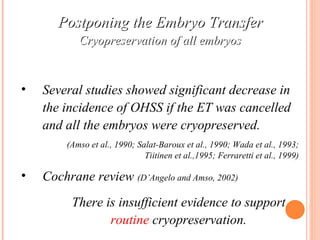 <ul><li>Postponing the Embryo Transfer </li></ul><ul><li>Cryopreservation of all embryos </li></ul><ul><li>Several studies...