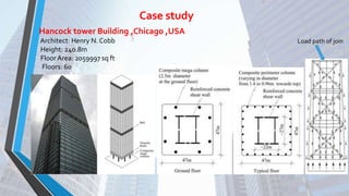 Hancock tower Building ,Chicago ,USA
Architect: Henry N. Cobb
Height: 240.8m
Floor Area: 2059997 sq ft
Floors: 60
Case study
Load path of join
 