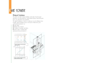 RWE TOWER
Natural Ventilation
The double skin allows natural ventilation in the tower. Even the upper
workspaces can enjoy natural air control without having to fight wind gusts.
Users can control their own environment.
The natural ventilation in a high-rise could give rise to the following fears:
Actually, natural ventilation may be restricted or influenced by such
constructional parameters as:
facade layout,
ventilation slits or louvres,
air-tightness of windows and doors,
design of doors (revolving doors,
opening and closing mechanisms).
 