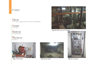 B el tower
Chiller room:
On 15th floor, proportion of the room is well & natural lighted.
Lift machine:
On 15th floor
Generator room:
2nd Basement floor
Water Pump room:
Basement 2
Fig: 16 Chiller room on 2nd basement
Fig: 19 Lift machineFig: 18 water pumpFig: 17 Lift machine
 