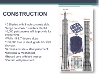 FOUNDATION DETAILS
• One of the most stable
buildings ever constructed
• Reinforced by 380 piles driven
262 feet into the ...
