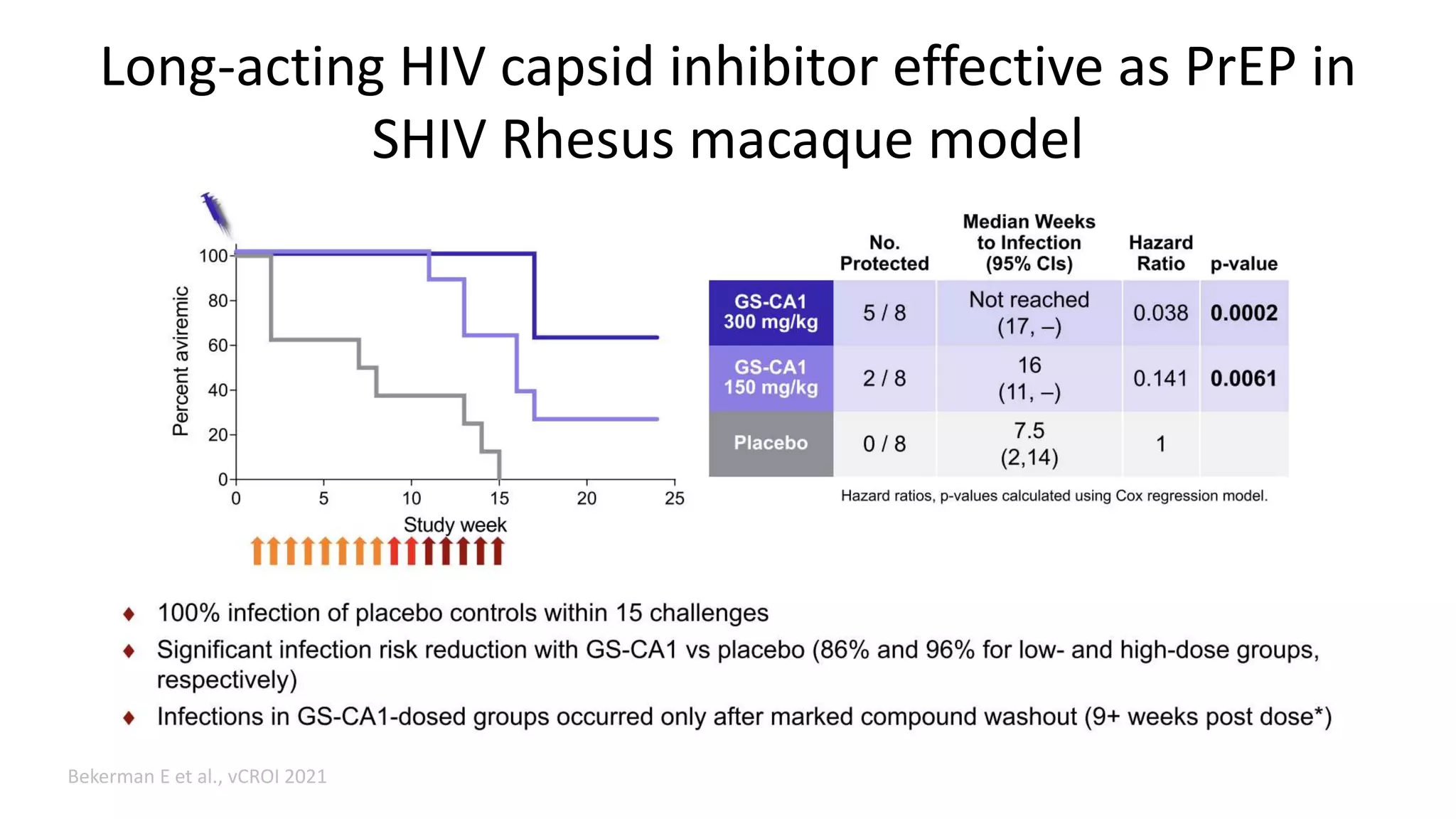 Long-acting HIV capsid inhibitor effective as PrEP in
SHIV Rhesus macaque model
Bekerman E et al., vCROI 2021
 