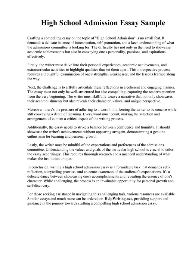 High School Admission Essay Sample. Middlesex County College | PDF