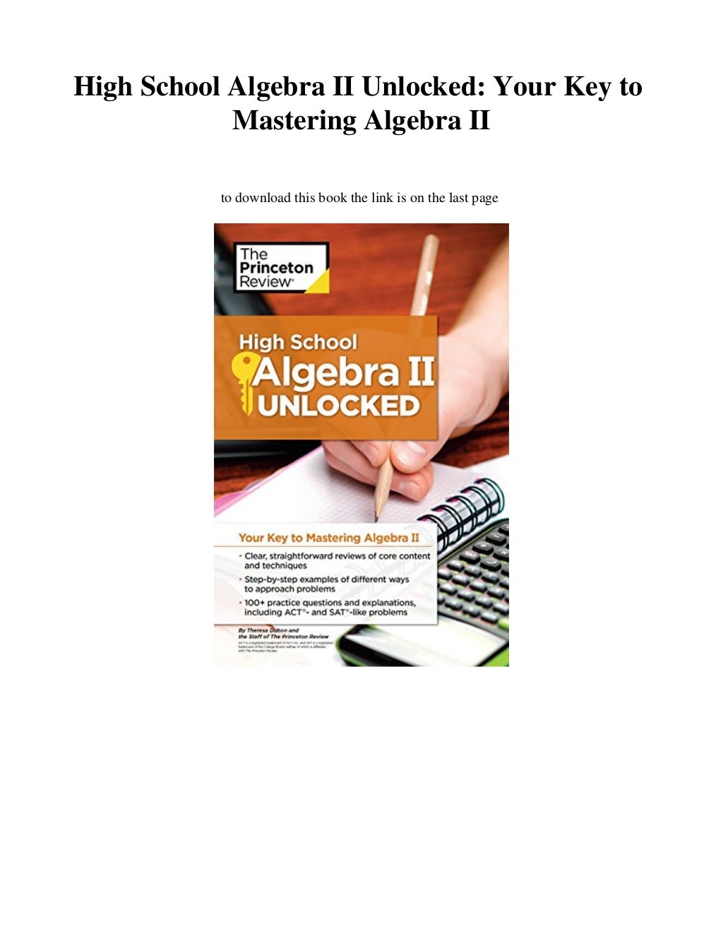 [DOWNLOAD] High School Algebra II Unlocked Your Key to Mastering Alg…