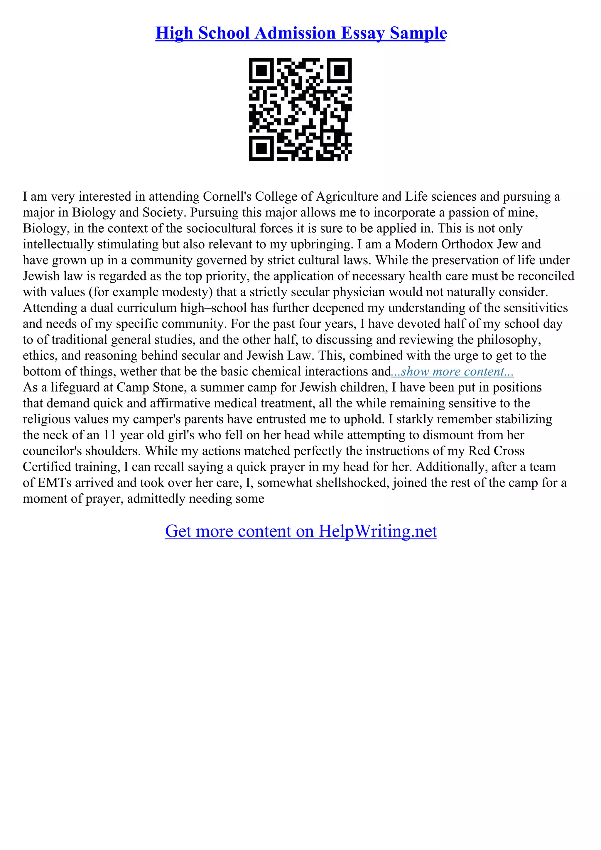 High School Application Essay Examples PDF
