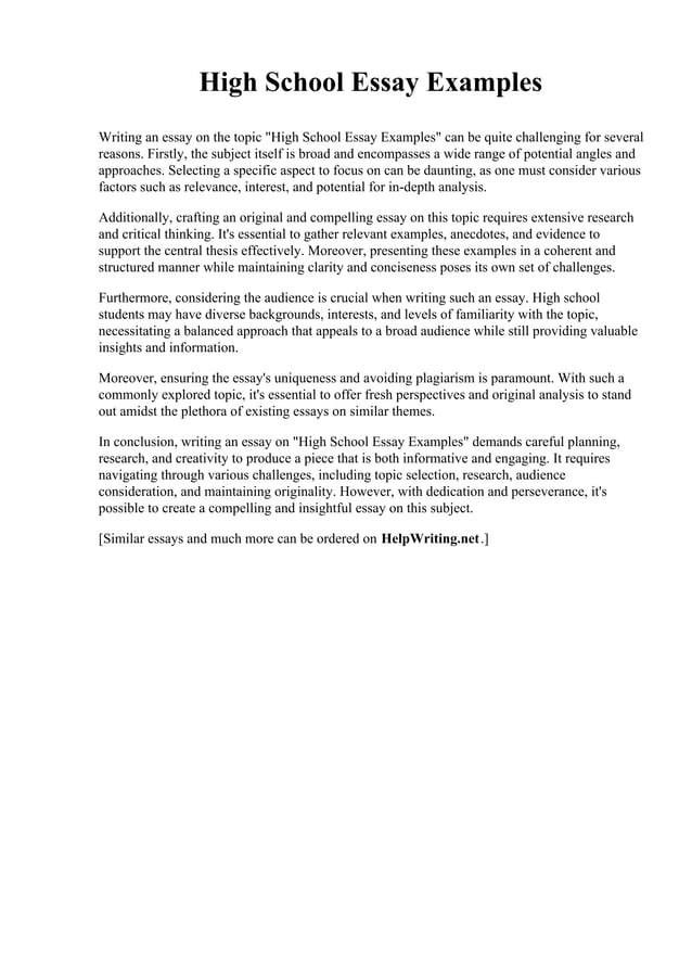 High School Essay Examples. Visual College of Art and Design PDF