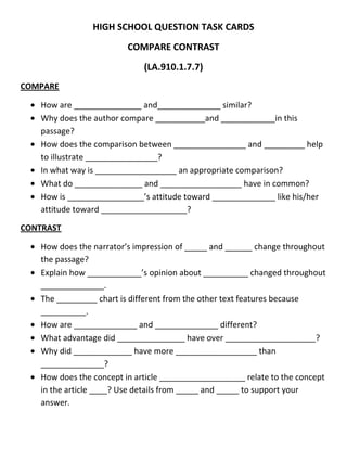 High school question task cards big | DOCX