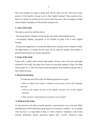 High school students perceptions of the benefits of the group work to ...