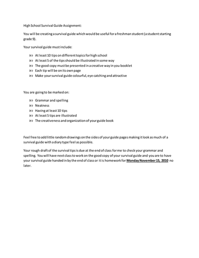 High school survival guide assignment | DOCX