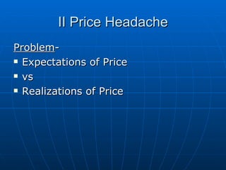 II Price Headache Problem - Expectations of Price vs Realizations of Price 